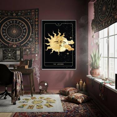 Imagem de Quadro Decorativo Tarot Sol E Lua 70x50cm Mold Branca