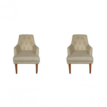 Imagem de Kit 2 Cadeiras Poltronas Decorativa Paris Sala De Jantar Recepção Retro Com Braça Suede Bege Lar Móveis E Decoração
