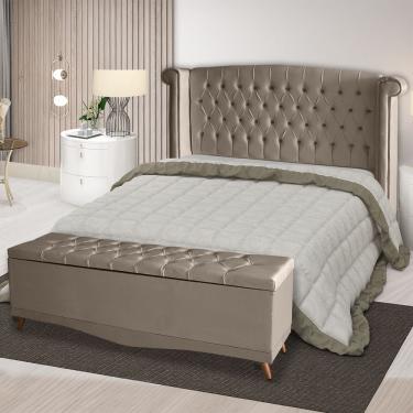 Imagem de Kit De Quarto Cabeceira De Cama Box E Calçadeira Baú Toquio Casal 140 Cm Suede Capuccino Do Lar Móveis E Decoração