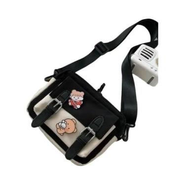 Imagem de Bolsa de Ombro de Lona - Estilo Coreano para Mulheres - Moda, Preto