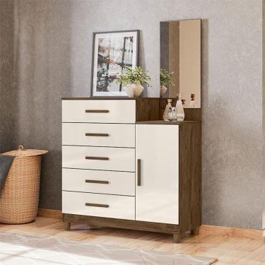 Imagem de Cômoda Sapateiro Ambiente Lisboa Castanho Wood Off White com Espelho - Moval