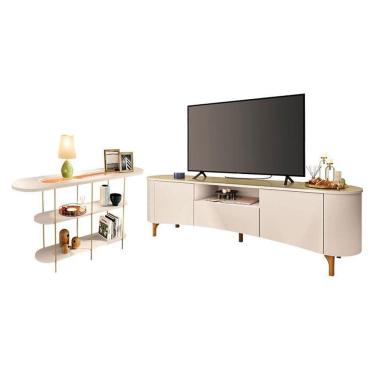 Imagem de Rack Bancada Elara Off White Champanhe com Aparador Infinity Off White - HB Móveis