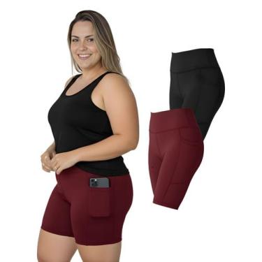 Imagem de Kit 2 Bermudas Fitness Bolsos Laterais Para Celular Plus Size Cor:Vinh