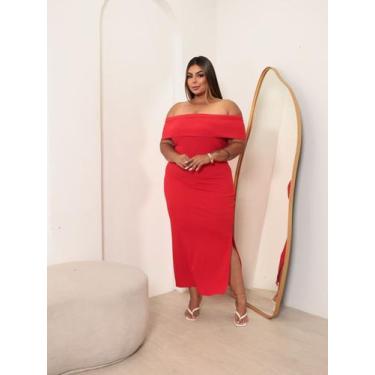 Imagem de vestido plus size longo decote Ciganinha Ombro a Ombro Cor:Vermelhotam