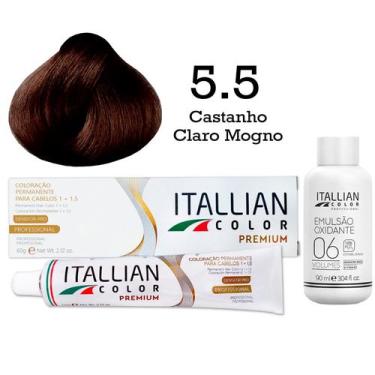 Imagem de Coloração 5.5 Castanho Claro Mogno + Oxi 06 Volumes 90ml  Itallian Col