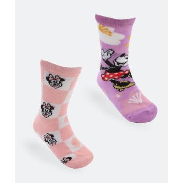 Imagem de Kit 2 Meias Infantil Estampa Minnie Disney Rosa, Rosa e lilás, 19/23