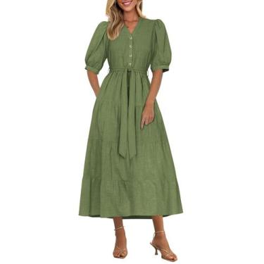 Imagem de Vestido midi feminino PRETTYGARDEN, verão 2025, decote em V com bolsos