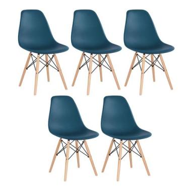 Imagem de Laraz, Kit 5 cadeiras Charles Eames Eiffel DSW com pés de madeira clar