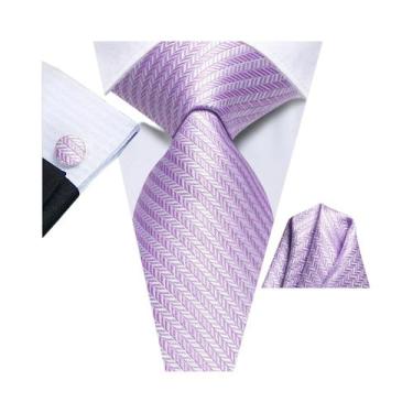 Imagem de Conjunto De Gravata Masculina Com Listras Florais Roxas, Lenço De Bols