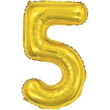 Imagem de Balão Metalizado Número 5 Dourado 40CM - Make