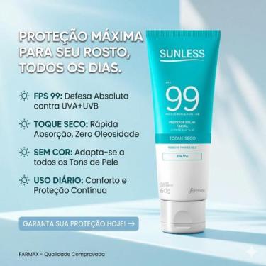 Imagem de Protetor Solar Facial Sunless FPS 99 Toque Seco Sem Cor 60g