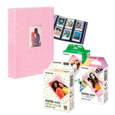 Imagem de Combo 40 Fotos Filme Instax Mini Macaron Granulado + Album Rosa - fuji