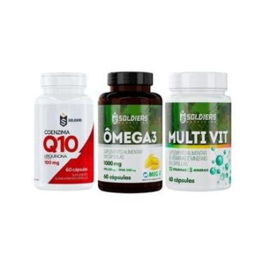 Imagem de Kit: Coenzima Q10 100mg + Ômega 3 - 60 Caps - 1000mg + Multivitamínico 60 Cap - Soldier...