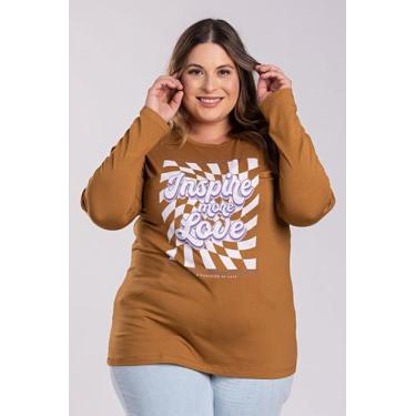 Imagem de Blusa Feminina Manga Longa Plus Size Visco Estampada "Inspire More Lov