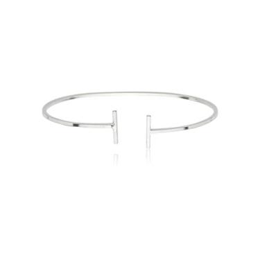 Imagem de Bracelete Rígido Aberto Prata 925 Legítima com Haste T Minimalista Fem
