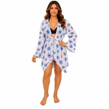 Imagem de Saída De Praia/ Kimono Com Pontas Curto Em Tule Estampado - Corpo Dour