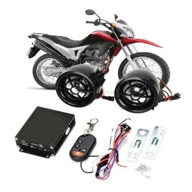 Imagem de Alarme para Moto com Bluetooth Antifurto Modelo Kit Alarme Moto Mp3 Rádio Fm Usb Controle Remoto 2 Caixas Som