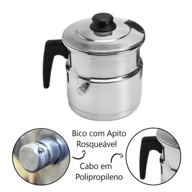 Imagem de Kit Leiteira Térmica com Apito Alumínio Leve Resistente para Leite e Chá 1,5L e 3,5L Inox Continental