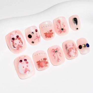 Imagem de Unhas Postiças Sun&Beam Artesanais Curtas Redondas Rosa 10 Unidades - 