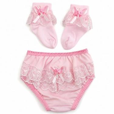 Imagem de Kit Calcinha Bunda Rica e Meia com Renda e Aplique Zulekinha Tamanho:0