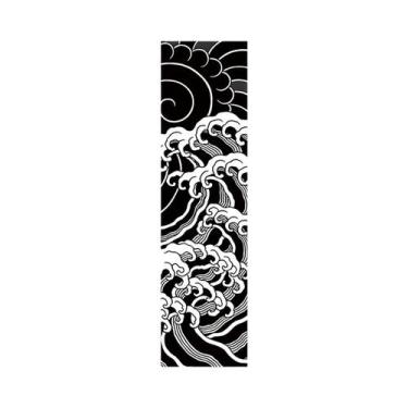 Imagem de Tapeçaria De Ondas Do Oceano Preto E Vermelho, Arte Japonesa Ukiyo-e, 