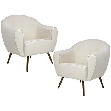 Imagem de Kit 02 Poltronas Decorativas Fixa com Pés Palito Nina D02 Linho Bege B-298 - Lyam Decor