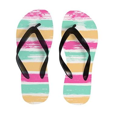 Imagem de Chinelo feminino tartan rosa amarelo fino sandália de praia leve de verão para mulheres e homens chinelos de viagem, Multicor, 10-11 Narrow Women/8-9 Narrow Men