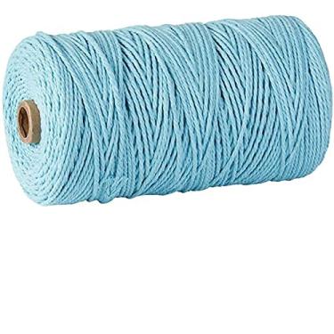 Imagem de Cordão de macramê, 3 mm x 300 m (cerca de 200 m) 100% algodão natural corda macia não manchada para pendurar plantas artesanais artesanais (azul claro)