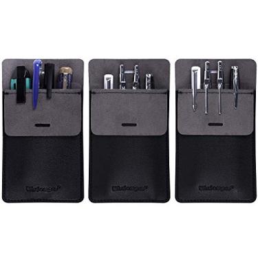 Imagem de Protetor de bolso Wisdompro, pacote com 3 canetas resistentes de couro PU para camisetas, jaquetas de laboratório, calças - multiuso - comporta canetas, ponteiros, lápis e notas - preto