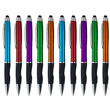 Imagem de Canetas Stylus – Caneta styli capacitiva com ponta esferográfica "tinta azul" – ponta de borracha sensível para o seu telefone – Samsung Galaxy e a maioria dos dispositivos de tela sensível ao toque – Cores sortidas, caneta e combo stylus, pacote com 12, Metalic