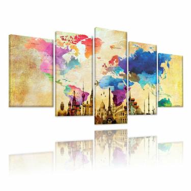 Imagem de Quadro Decorativo Mapa Mundi Global Dark 130x63cm em tecido