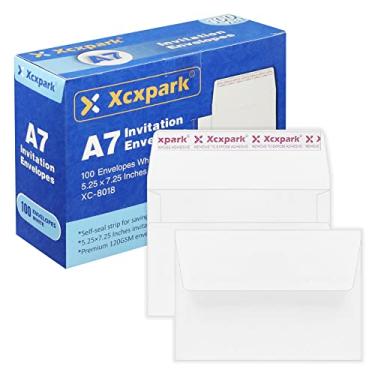 Imagem de Envelopes para convites A7 imprimíveis de 100 Qtd Xxcxpark 5 x 7 cartões, envelopes de papel branco de 120 g/m² para convites, papéis, fotos, documentos, casamento, chá de bebê, fácil de selar e retirar