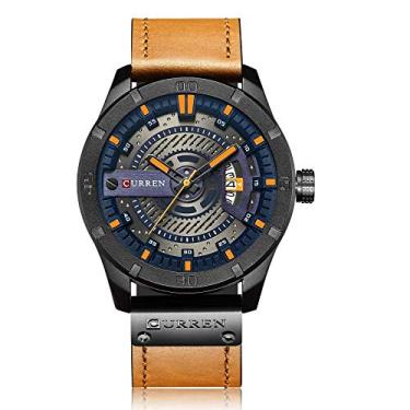 Imagem de Relógio de pulso masculino com calendário, pulseira de quartzo analógico com pulseira de couro, mostrador à prova d'água para decoração de negócios, M8301-2, pulseira