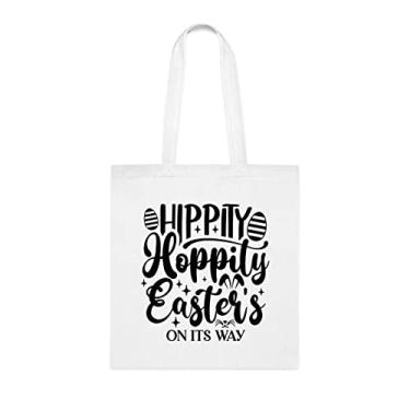 Imagem de Bolsa preta Hippity Hoppily Easters, presente divertido, bolsa de ombro, bolsas reutilizáveis, cesta de Natal de aniversário, ideia de presente, Branco