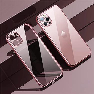 Imagem de Capa de silicone macio fosco moldura quadrada de revestimento de luxo para iphone 13 12 11 pro max mini xr x xs 7 8 plus se 2020 capa transparente, rosa, para iphone 7 (8)