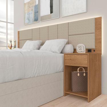 Imagem de Cabeceira Estofada Para Cama Casal Dubai Com Led Car/beg- M. Arapongas