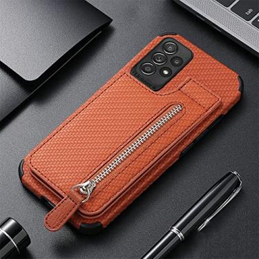 Imagem de Ímã para Samsung Galaxy A53 A73 M53 M33 A12 A32 A52S A72 A51 A31 M12 M22 M32 Zipper Bolso Flip Carteira Capa, Castanho, Para A71 (4G)