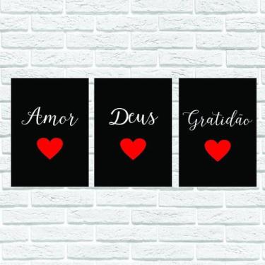 Imagem de Kit 3 Placas Decorativas Sala - Amor, Deus, Gratidão  - 28X20 Cm - Dre