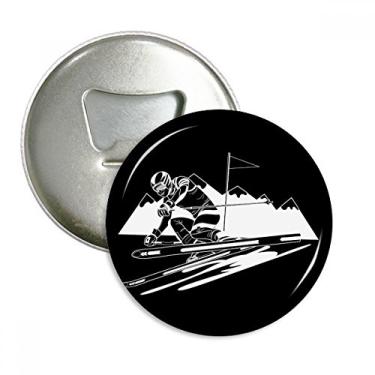 Imagem de Ilustração preta para esportes de inverno, esqui, abridor de garrafas, ímã de geladeira, emblema multifuncional