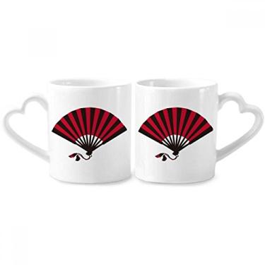 Imagem de Conjunto de canecas de porcelana para casais, vermelhas, pretas e japonesas, com alça de coração