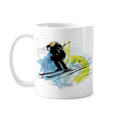 Imagem de Esporte Atletas Esqui Esportes Aquarela Esboço Caneca Cerâmica Café Porcelana Utensílios de Mesa
