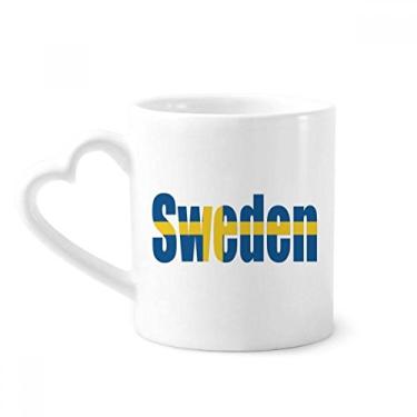 Imagem de Caneca com nome da bandeira do país da Suécia Caneca de café cerâmica copo de coração de vidro