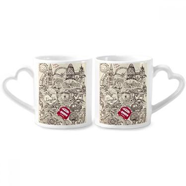 Imagem de British Bus London Eyes Big Ben UK Conjunto de canecas de porcelana para casais de cerâmica com alça de coração