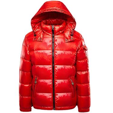 Imagem de Jaqueta masculina com capuz curto brilhante casaco acolchoado inverno engrossar roupa quente, vermelho, M