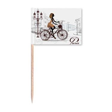 Imagem de Bandeiras de palito de dente Bicycle Lady France com estampa de ilustração