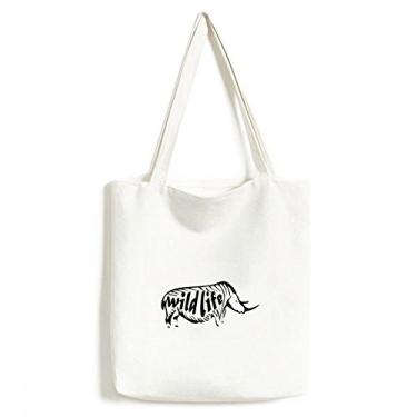 Imagem de Bolsa de lona preta com desenho de rinoceronte natural bolsa de compras bolsa casual
