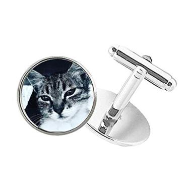 Imagem de DIYthinker Abotoaduras com clipe de botão redondo para fotografia de gato cinza legal