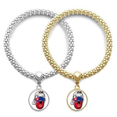 Imagem de DIYthinker Bandeira da Eslováquia com pintura facial, boné de maquiagem, pulseira para amante, pingente, joia para presente de casal