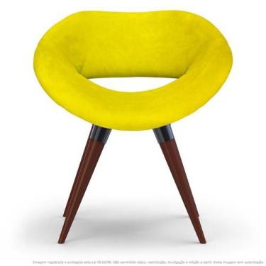 Imagem de Poltrona Beijo Amarela Cadeira Decorativa Com Base Fixa De Madeira - C