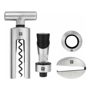 Imagem de Kit 4 Peças Saca Rolhas Abridor de Vinho, Funil, Corta Cápsulas e Anel Corta Gotas Sommelier Collection Zwilling J.A. Henckels